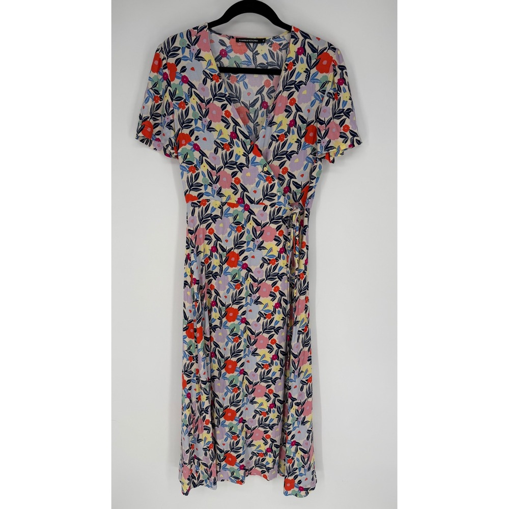 LES ESSENTIELS DE MONOPRIX FLORAL PRINTED WRAP DRESS SIZE 38 (US S/6) VISCOSE